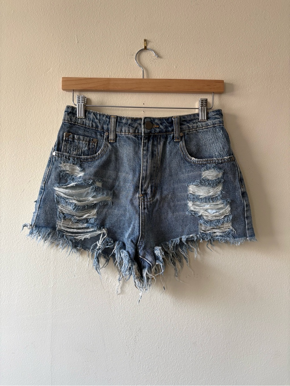 Mustard Seed Distressed High-Waist Denim Shorts